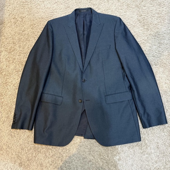 Hugo Boss Suit Jacket Mens 44 Long Blue Check Blazer Two Button Notch Lapel